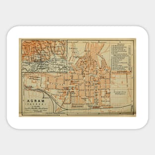 Vintage Zagreb Croatia Map (1911) Sticker